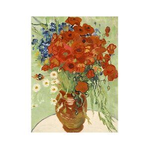 Red Poppies and Daisies Unframed Canvas Wall Art  24" X 32"